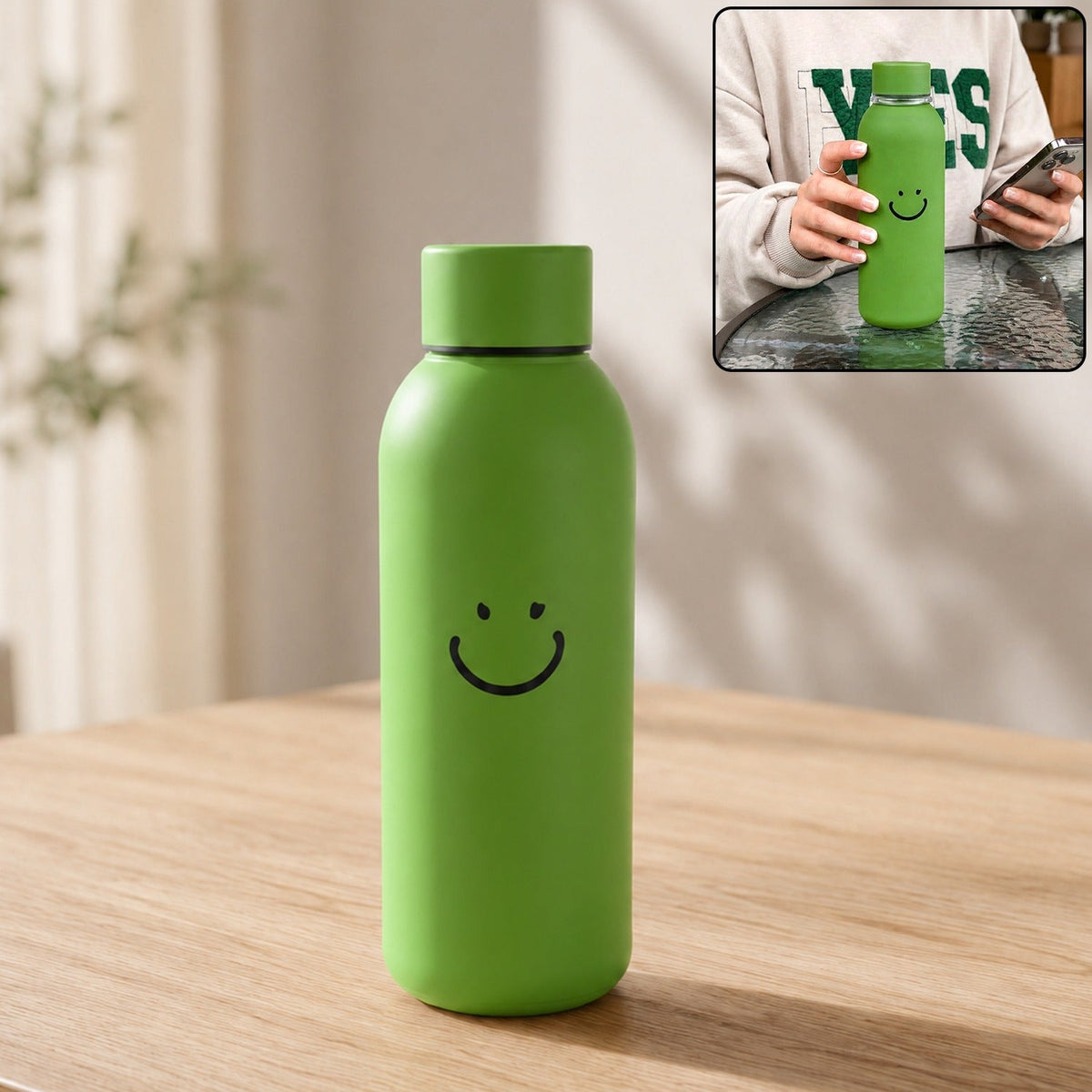 400 ML Smiley Face Glass Travel Water Bottle with Silicone Sleeve (1 Pc)
