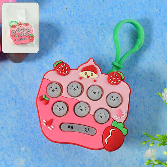Strawberry cartoon push button keychain toy with 9 tactile pop bubbles