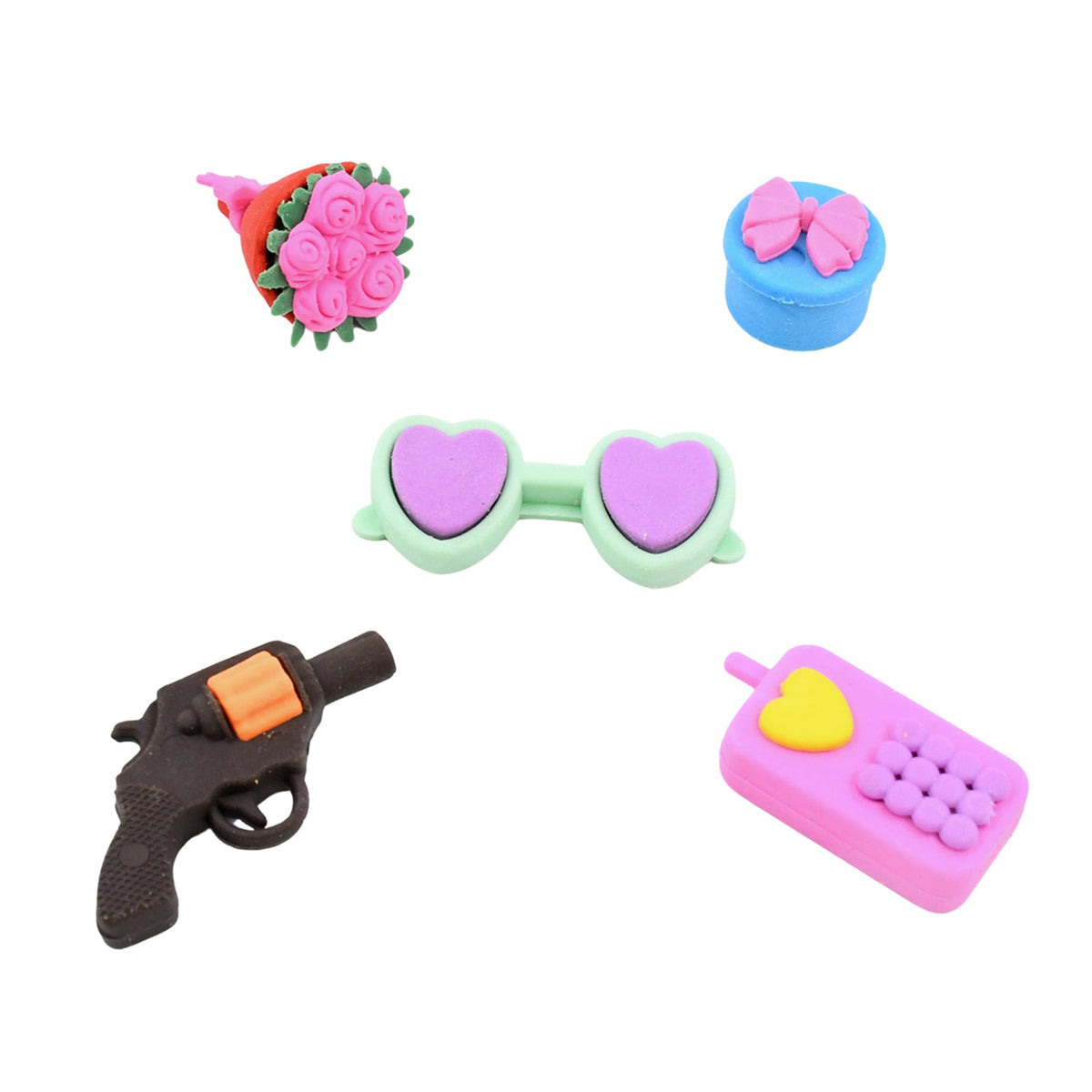 Various colorful 3D erasers in fun shapes, bringing joy to children's stationery collection.