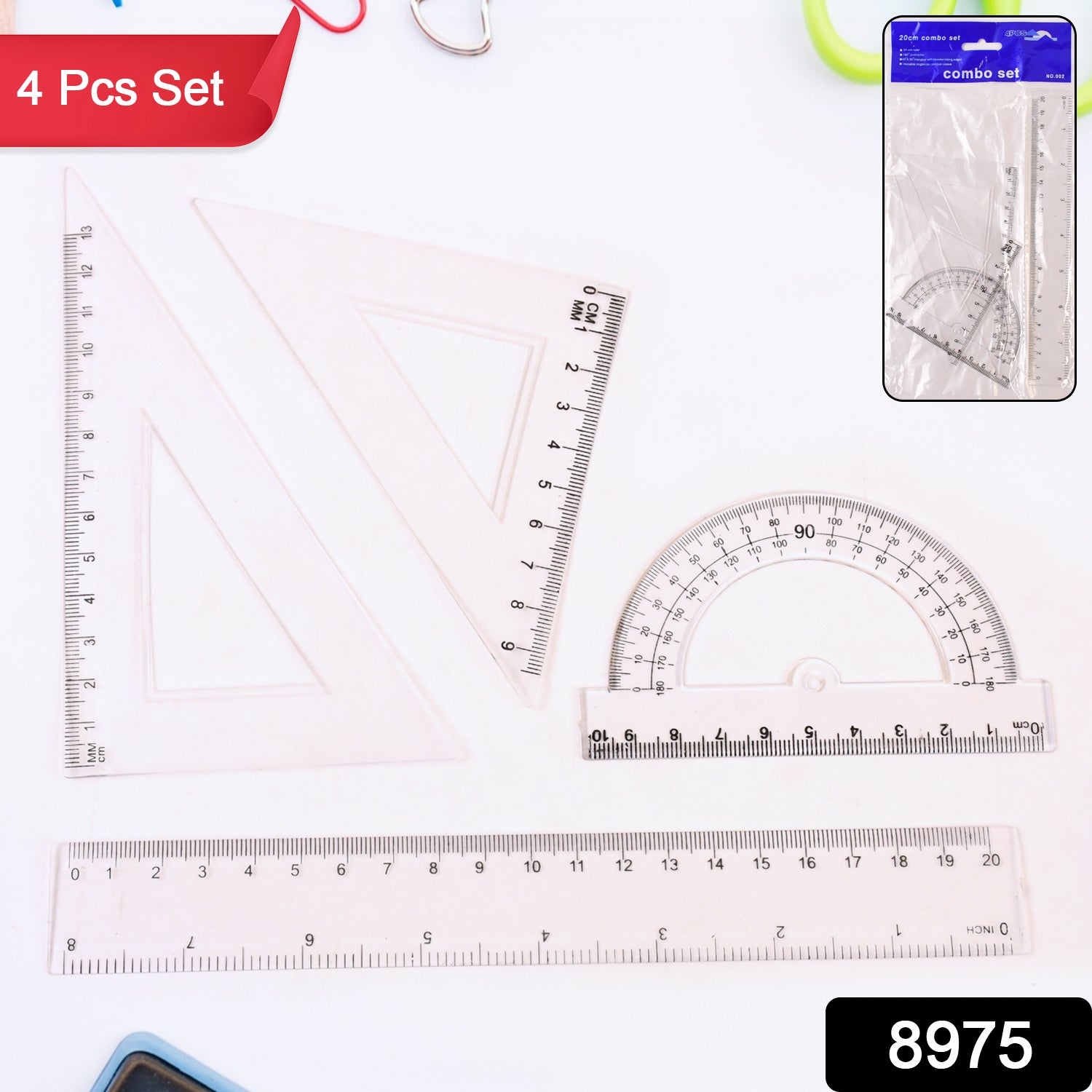 Plastic geometry set showing angle measurement tools including protractor