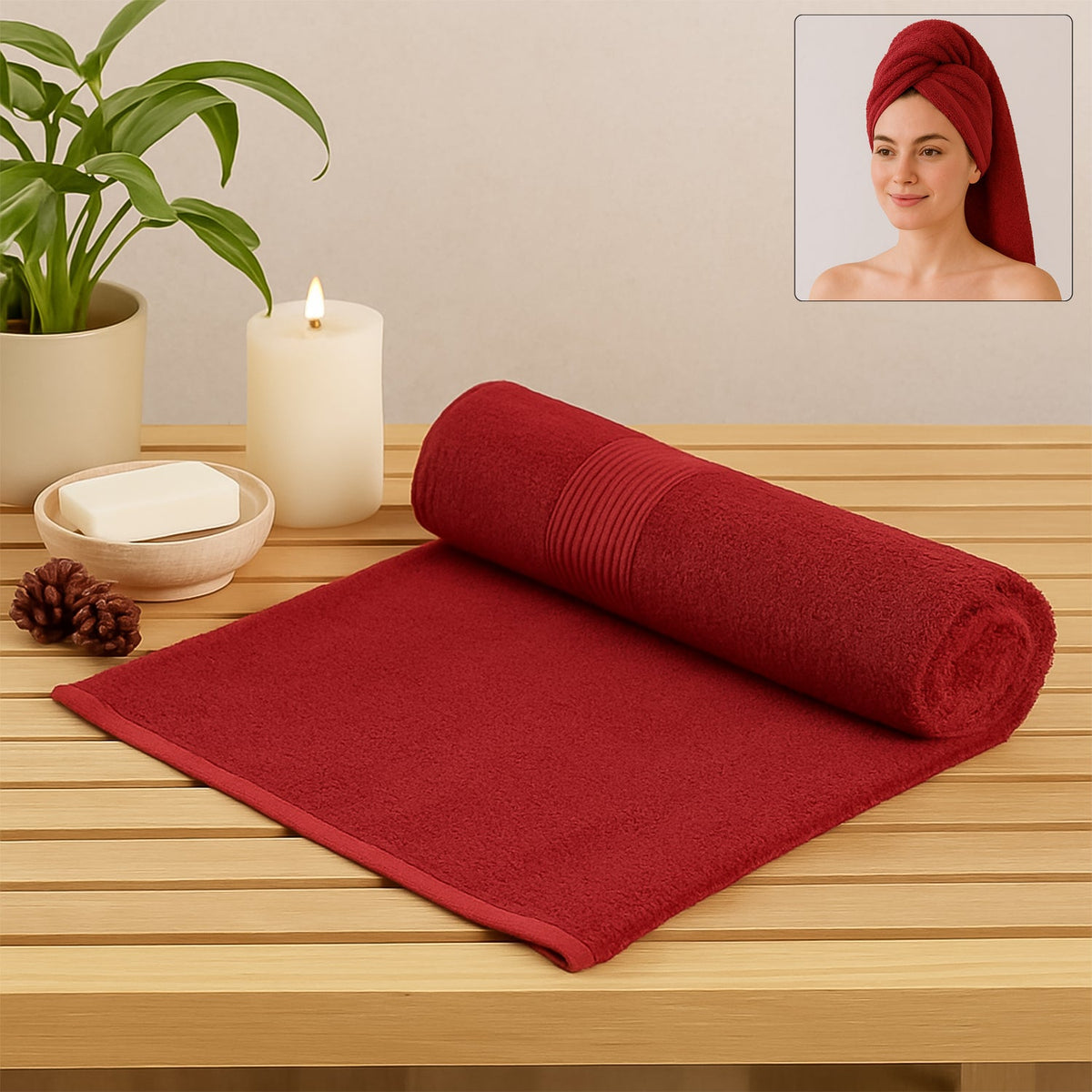 Cotton bath towel with soft texture and elegant decorative border
