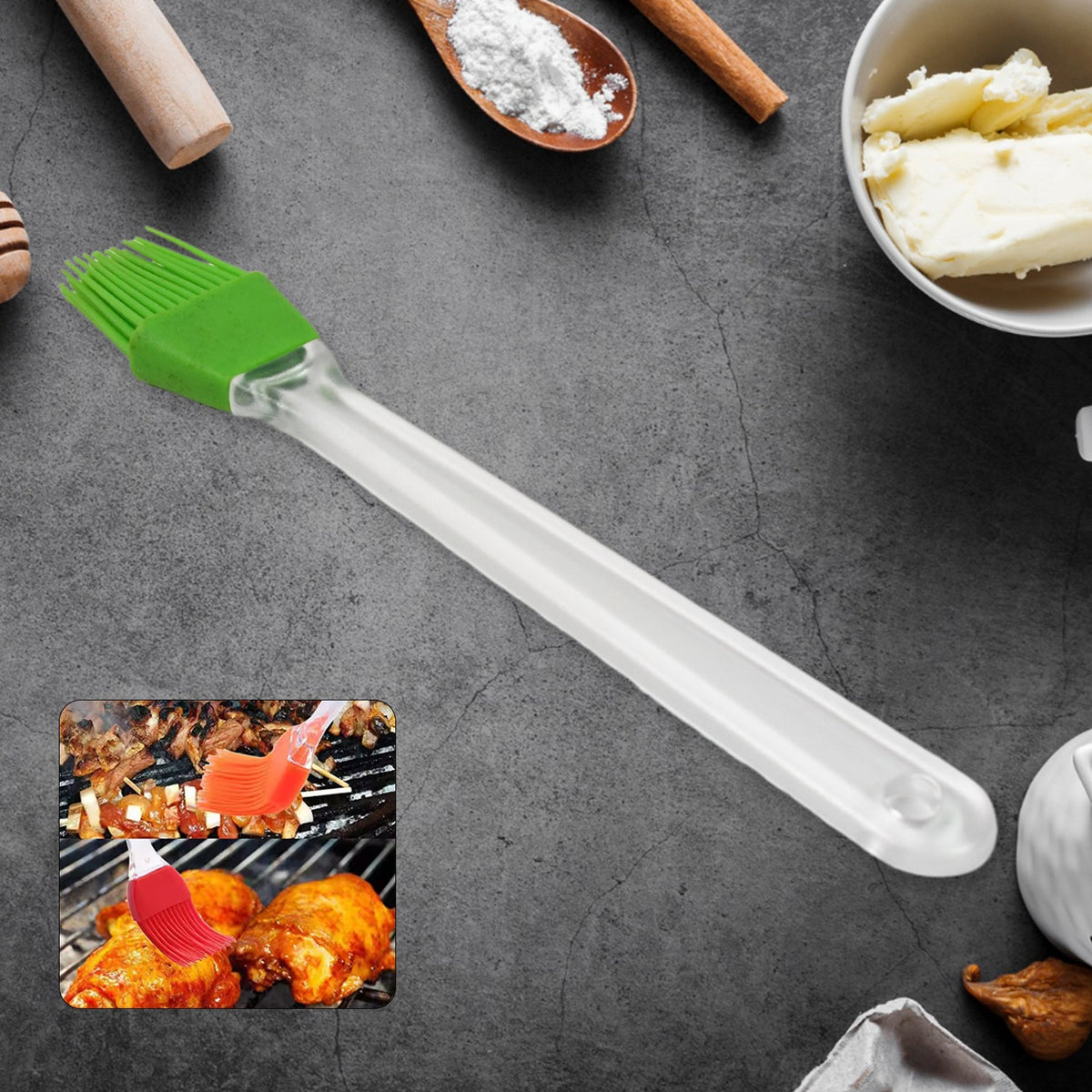 A hand holding the silicone spatula, highlighting its comfortable grip.