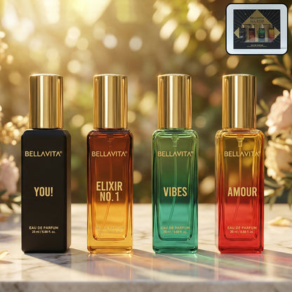 Mini perfume gift set with four 20ML bottles in stylish packaging