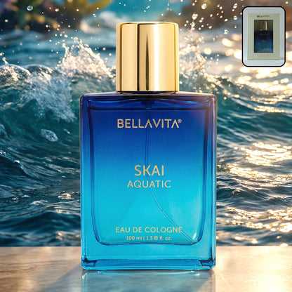 Bellavita Skai Aquatic men's perfume bottle with ocean theme