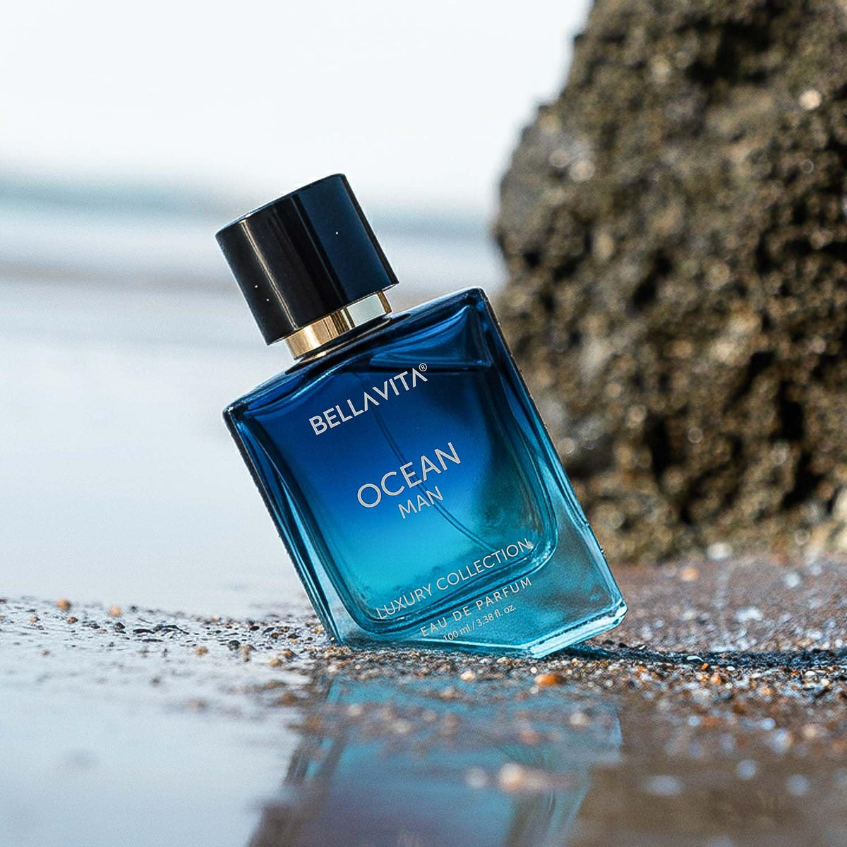Elegant bottle of men's ocean fragrance perfume