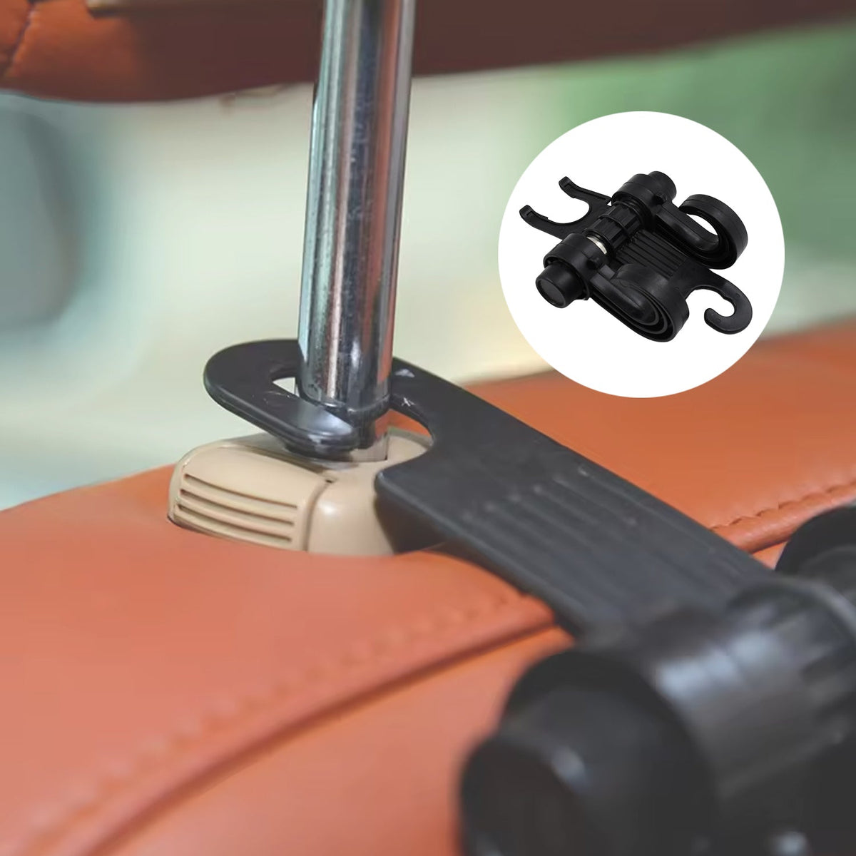 Close-up view of the sturdy ABS double hooks for car organization.