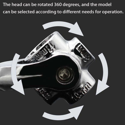 Universal wrench with an adjustable swivel head, perfect for quick repairs.