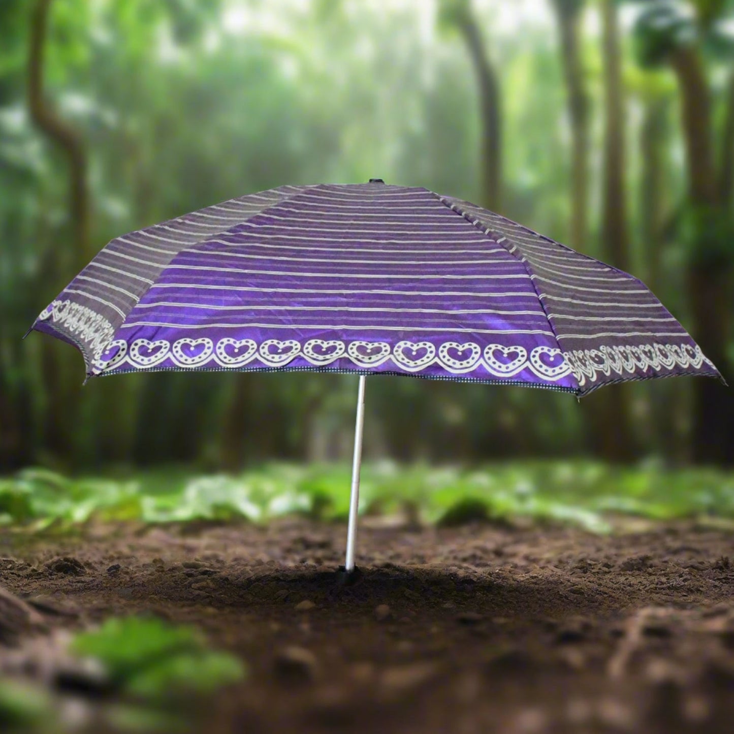 Demonstration of the umbrella's strong canopy offering reliable sun and rain protection.