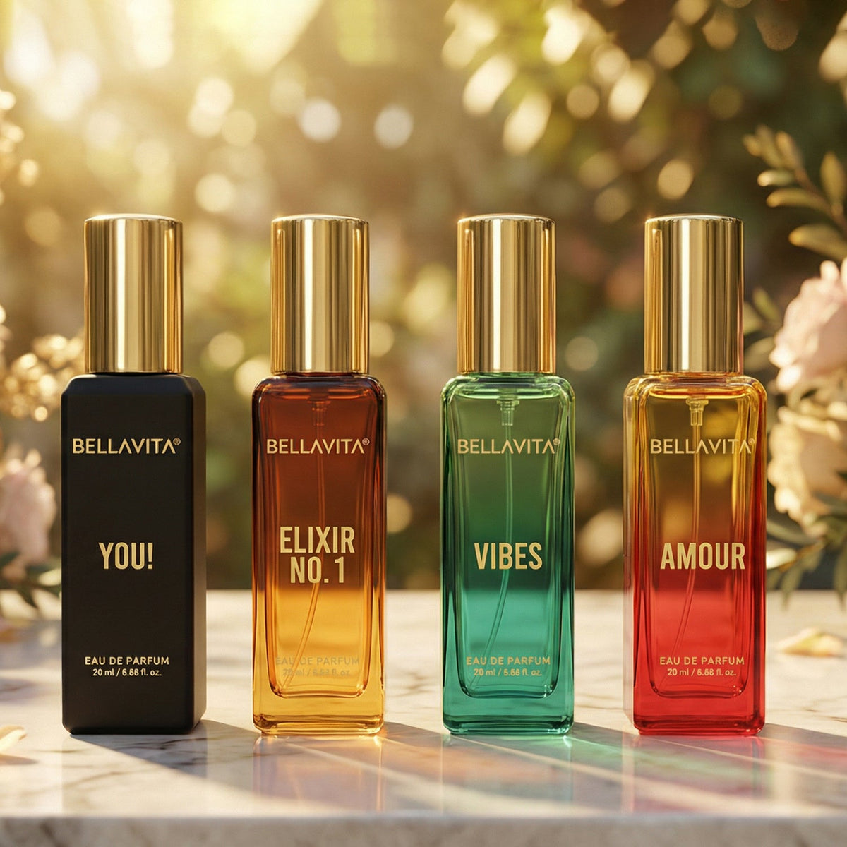 Assorted perfume collection in compact bottles for on-the-go fragrance