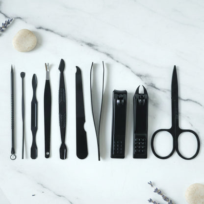 Manicure kit featuring precision cutters and nail grooming tools