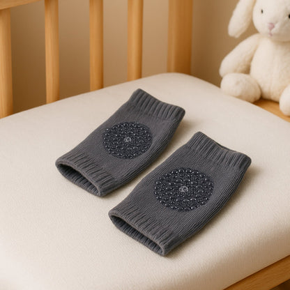 Toddler knee protectors with soft dark grey wool knit padding