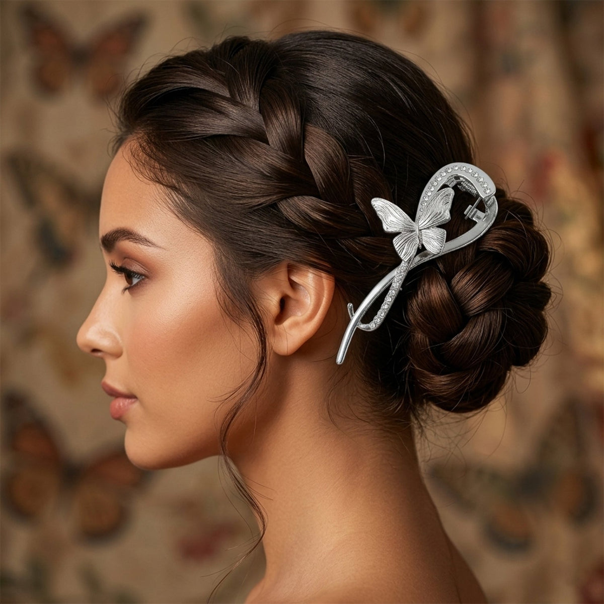 Metal butterfly hair clip with detailed crystals