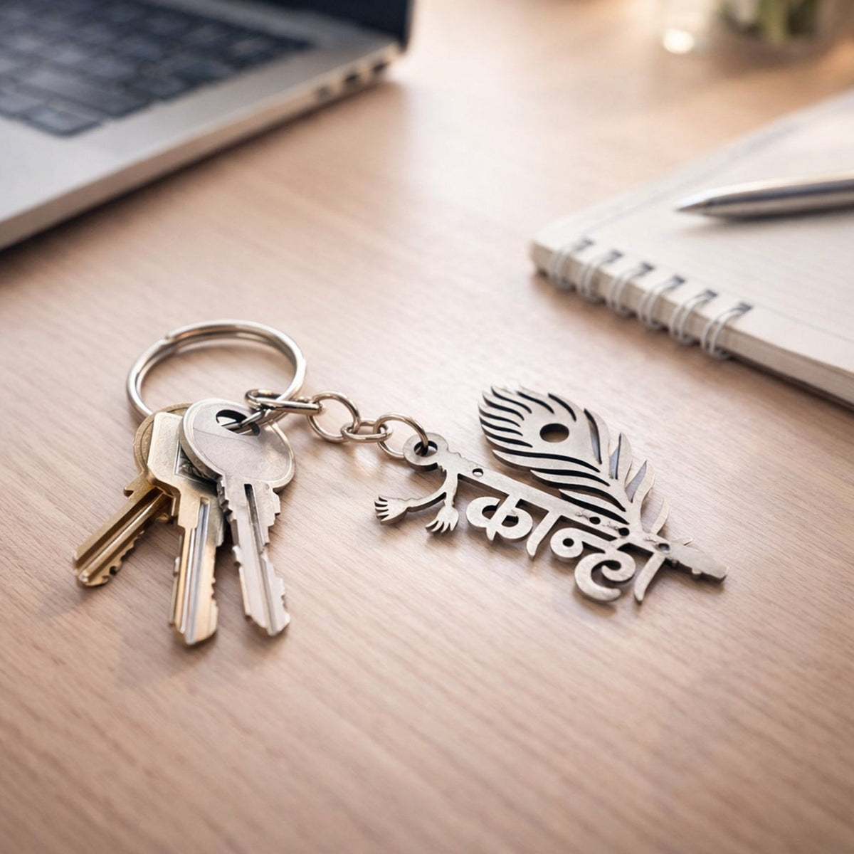 Lord Krishna metallic keyring with detailed engraving