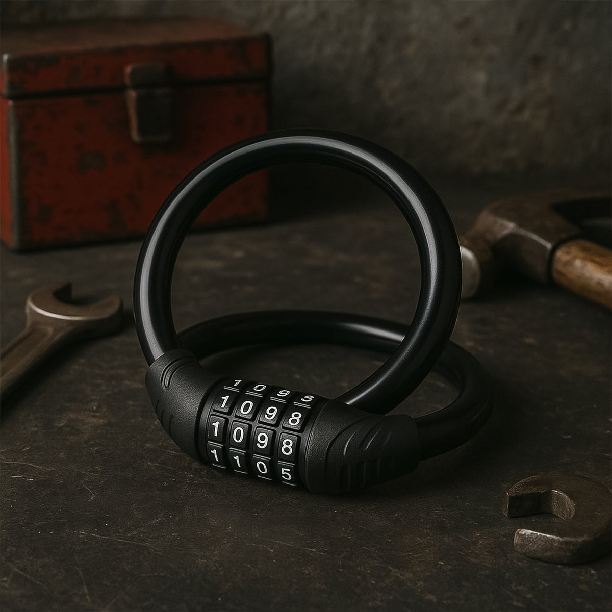 Resettable combination dial on self coiling bike cable lock