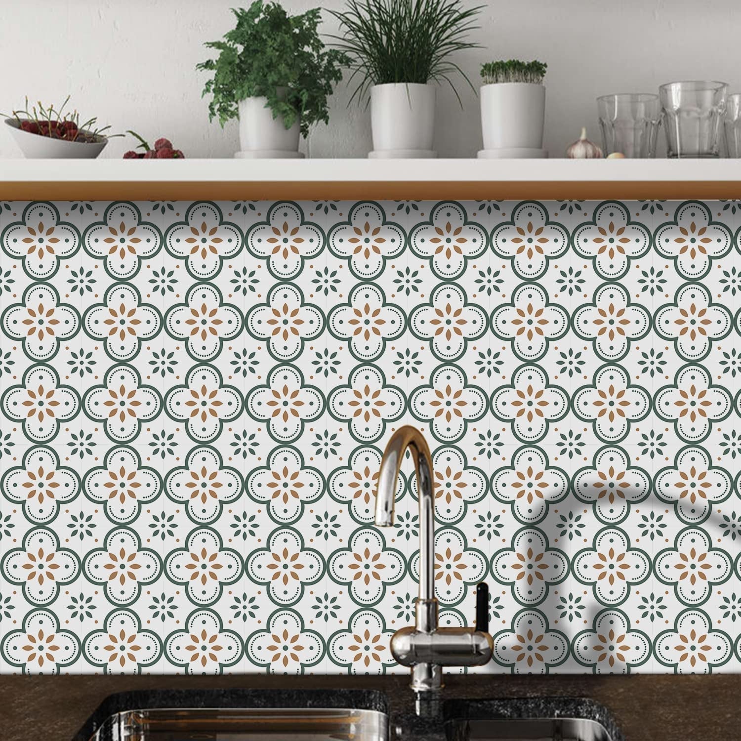 Stylish Peel and Stick Floor Tiles installed in a modern kitchen.