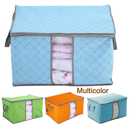 Person carrying the quilted storage bag by its reinforced dual handles.