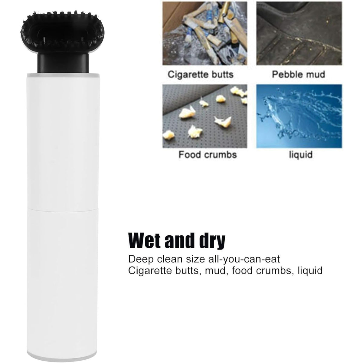 Ergonomic portable car vacuum cleaner shown from an angled perspective.