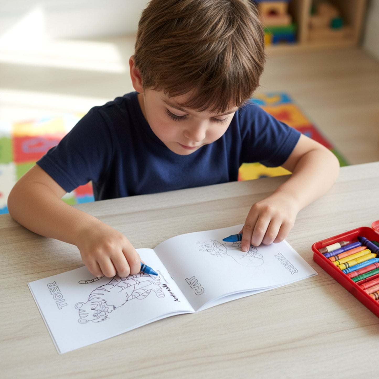 Single kids colouring book with bright animal cover illustration
