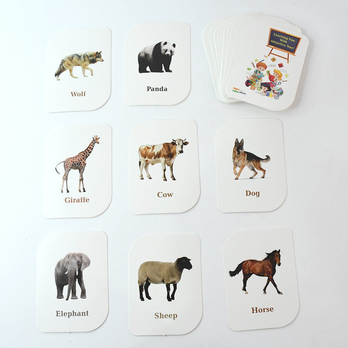 Example of giraffe animal flash card with bright colorful illustration