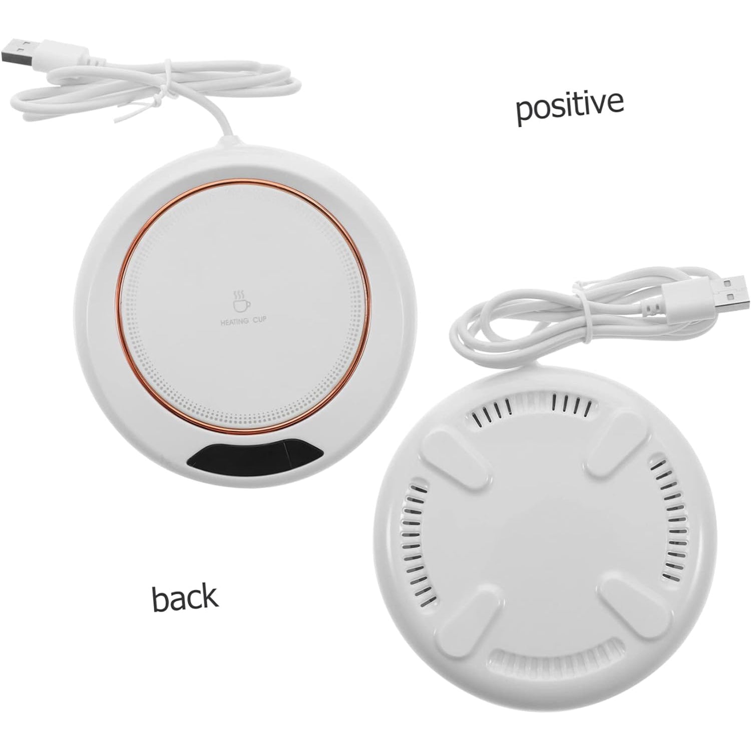 Top-down view of the sleek USB mug warmer with a ceramic cup.