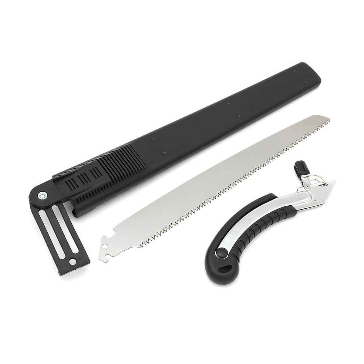 Hand pruning saw with its protective cover, ensuring safe storage.