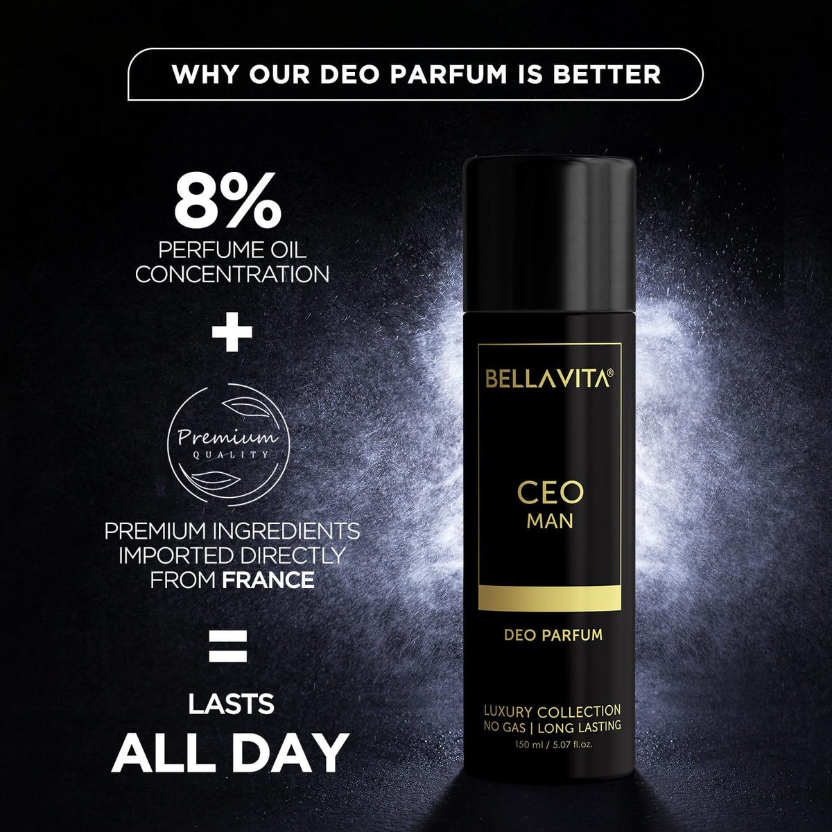 Bellavita fragrance deodorant spray for men, travel friendly