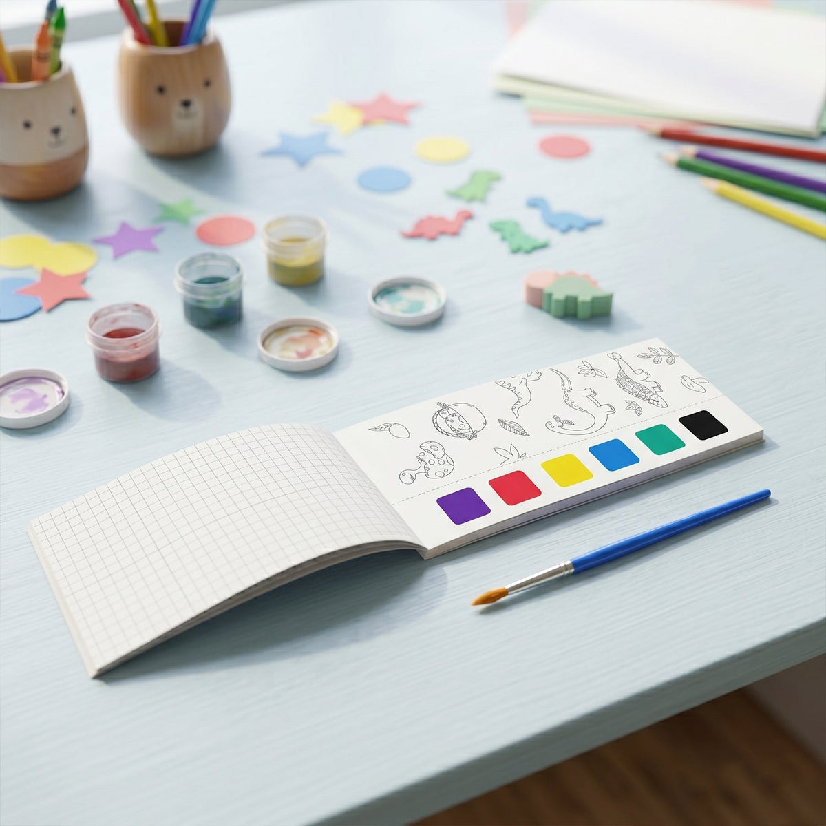 Young artist watercolour set with dinosaur illustrations