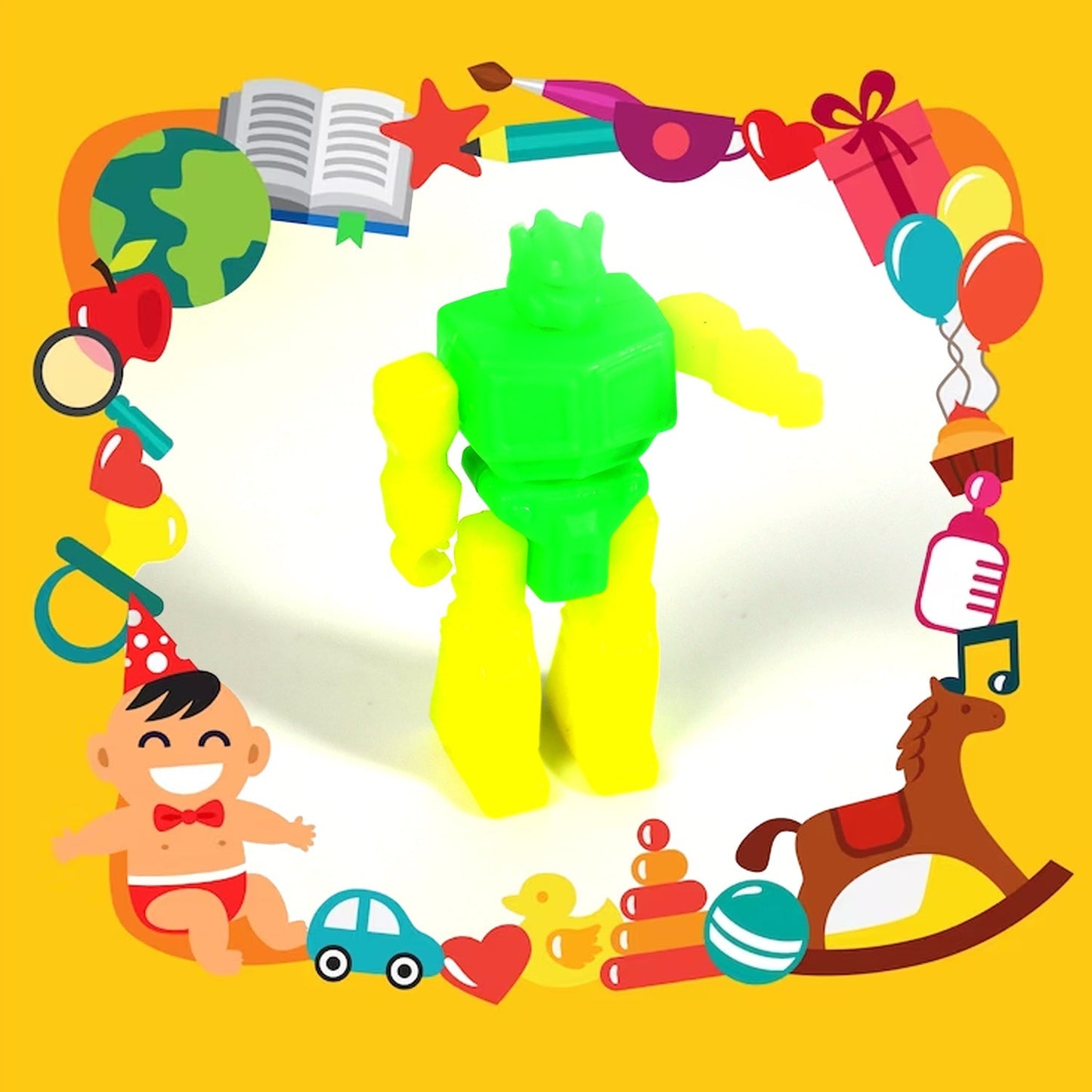 The 20-piece kids toy set with various plastic toys neatly arranged in the container.