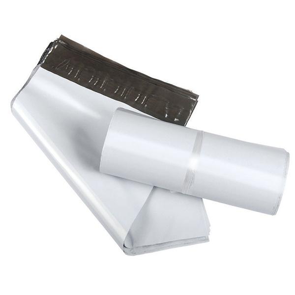Pack of 100 FERVENT tamper proof courier bags, 7.5x7.5 inch, neatly stacked for bulk use.