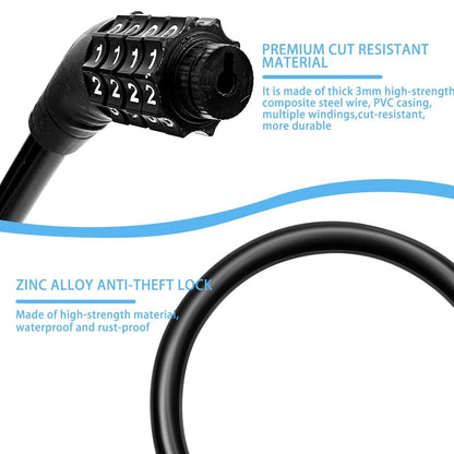 Bicycle lock cable with durable 4-digit combination dial
