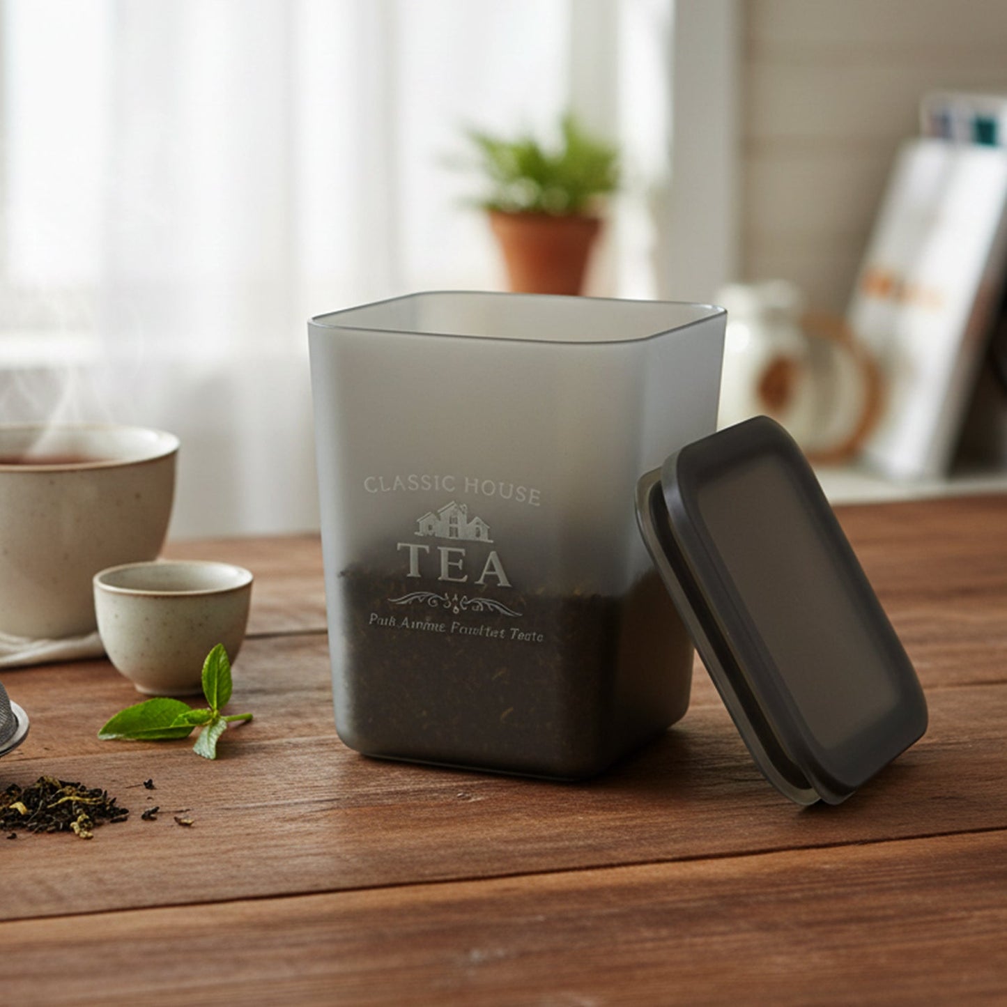 Close-up of plastic airtight container lids for kitchen storage