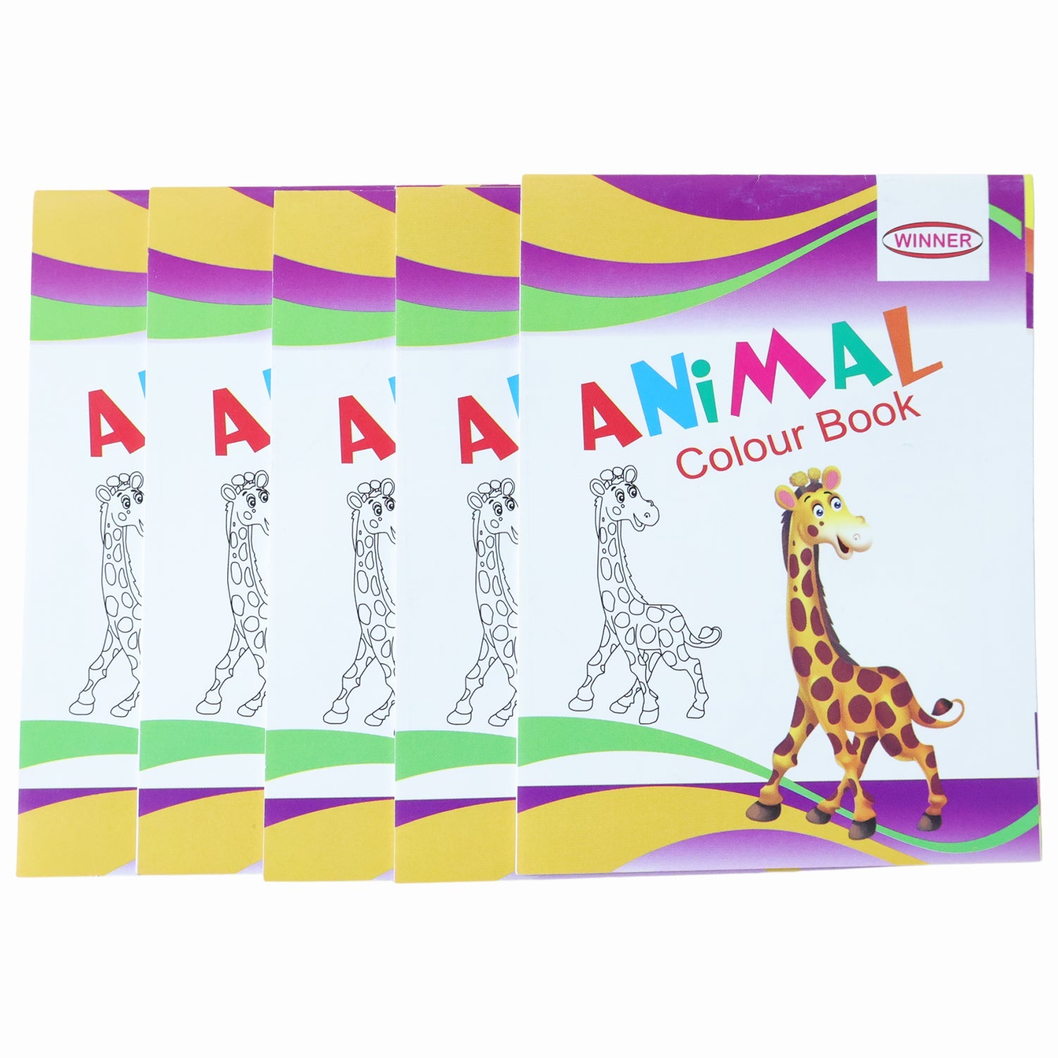 Stack of 5 colourful animal themed colouring books for kids