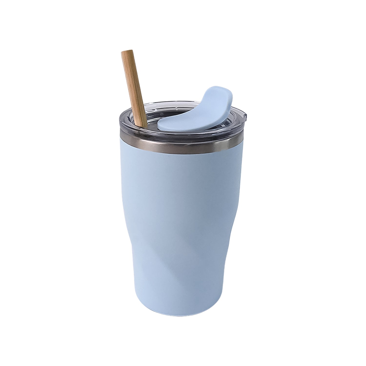 Eco-friendly insulated coffee mug tumbler made from stainless steel with wooden straw