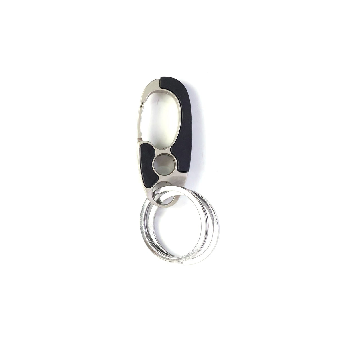 Side view of metal carabiner keychain with secure lock