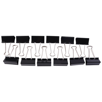 Pack of 12 black 25mm binder clips for office and school use