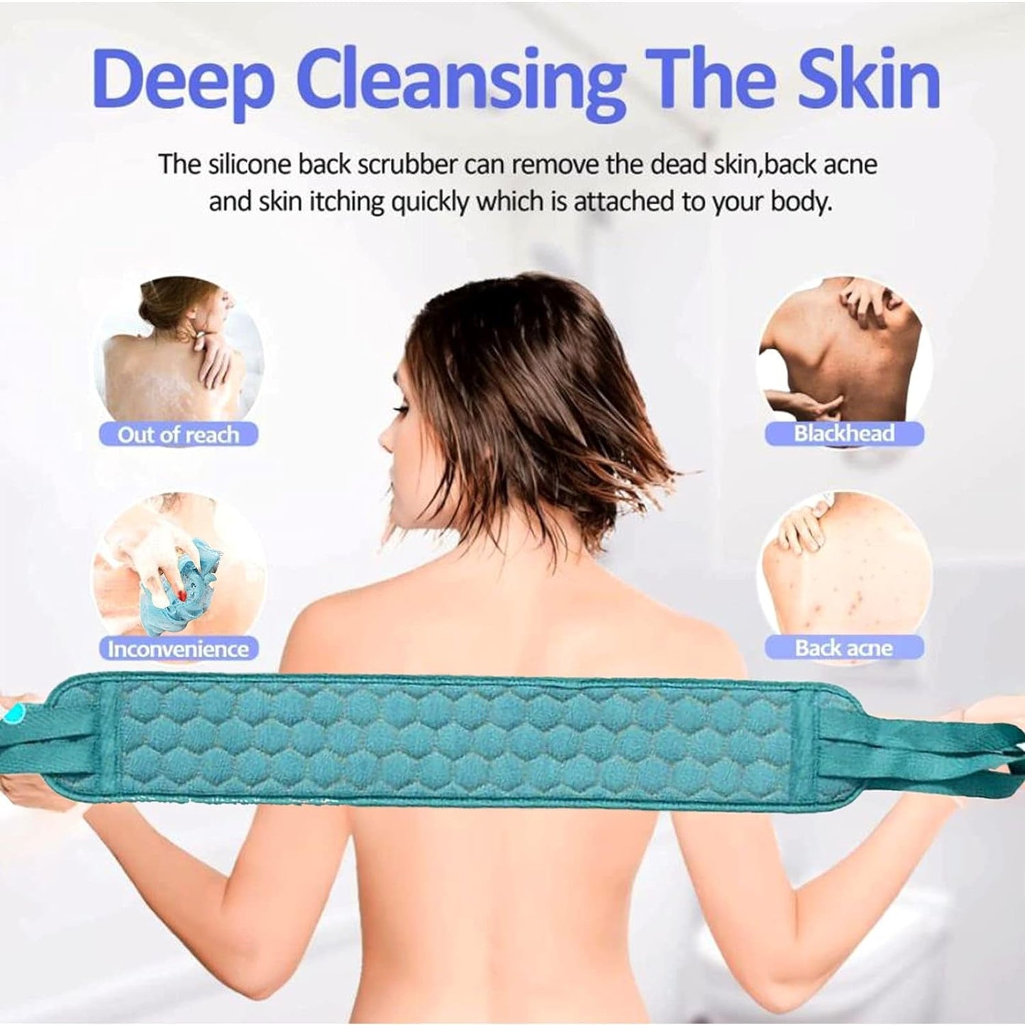 A hand holding the dual-sided loofah sponge, creating rich lather for a refreshing bath.