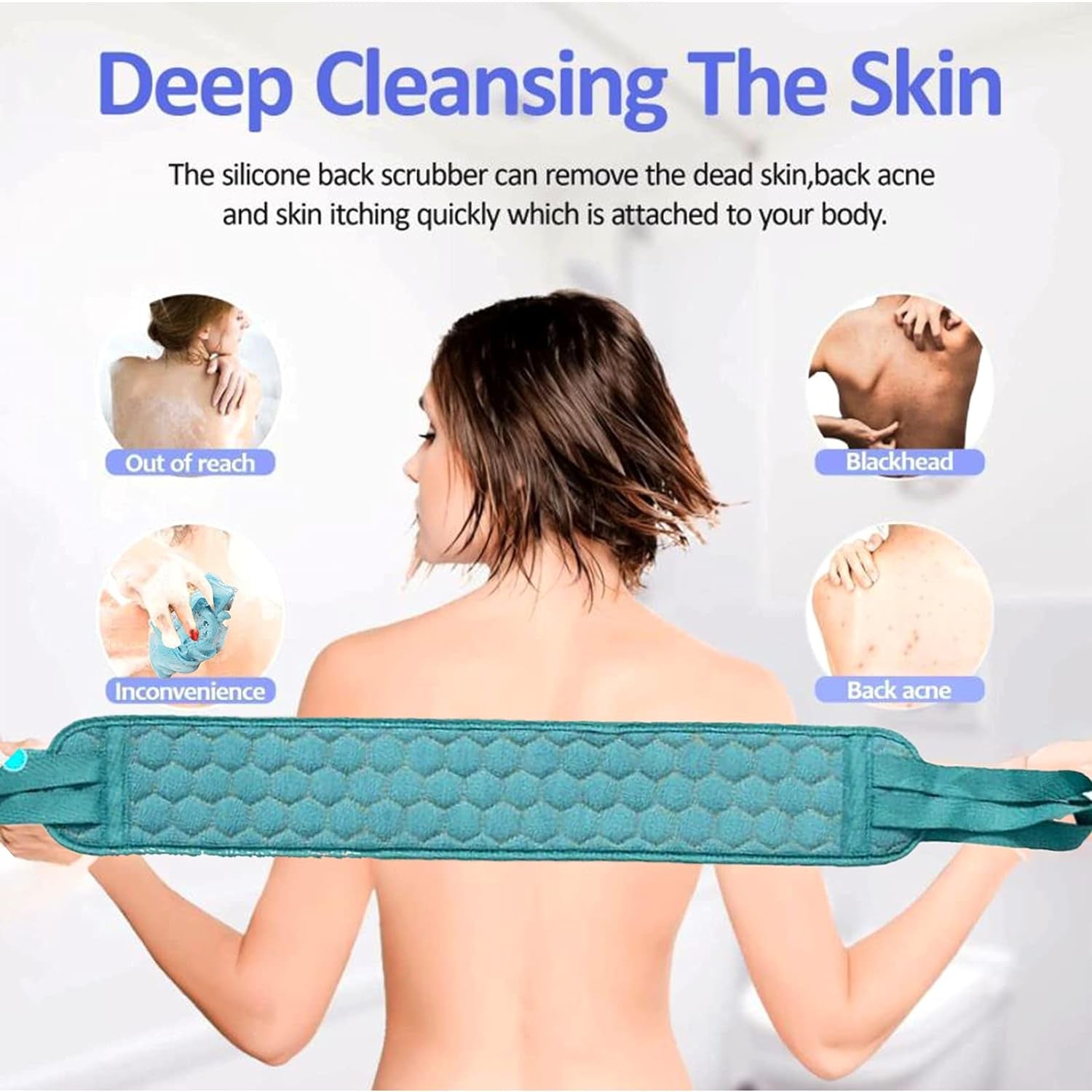 A hand holding the dual-sided loofah sponge, creating rich lather for a refreshing bath.
