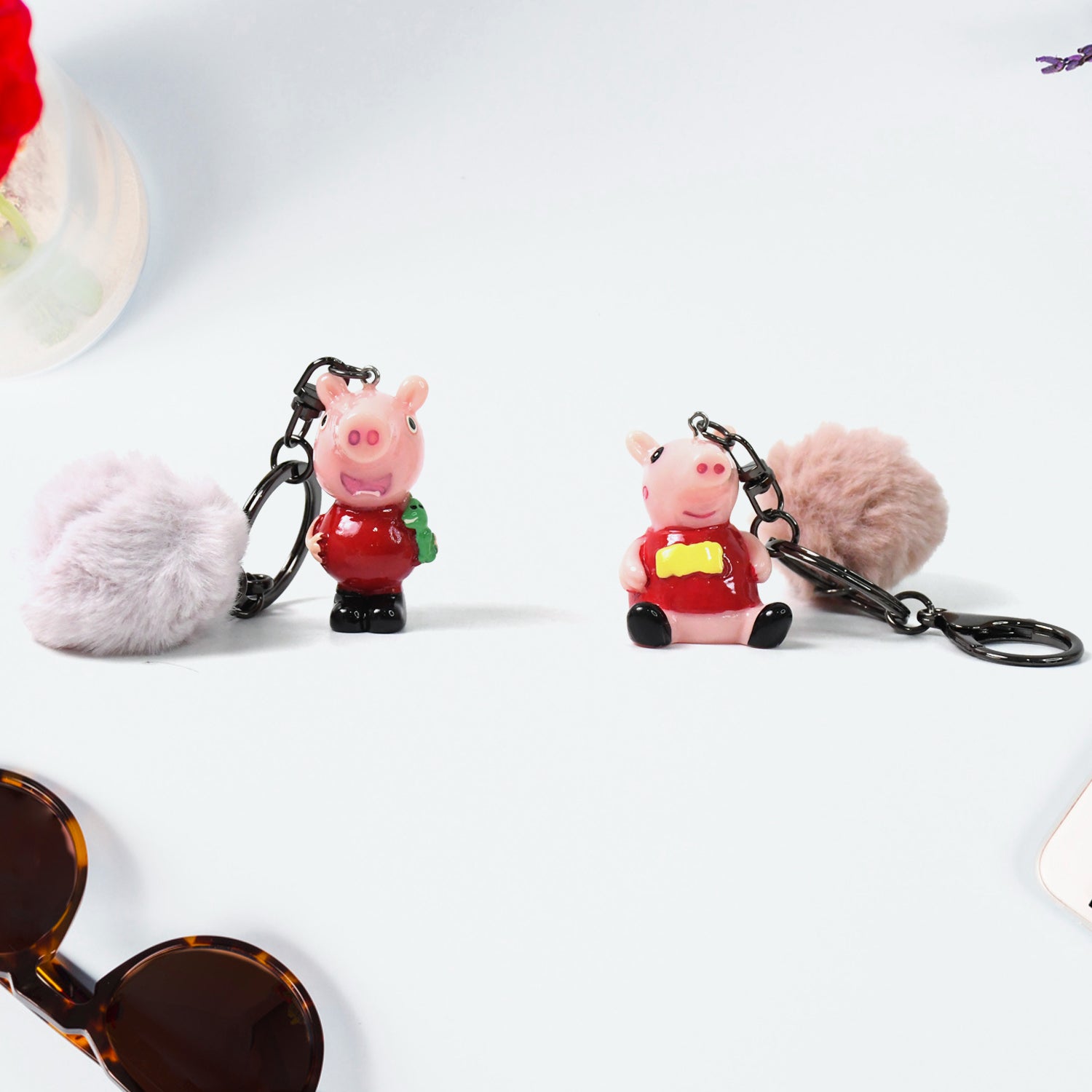 Pom Doodle fluffy pom pom keychain in cute cartoon style accessory