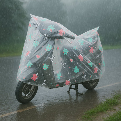 Lightweight foldable scooter rain cover with printed design ready for rainy season