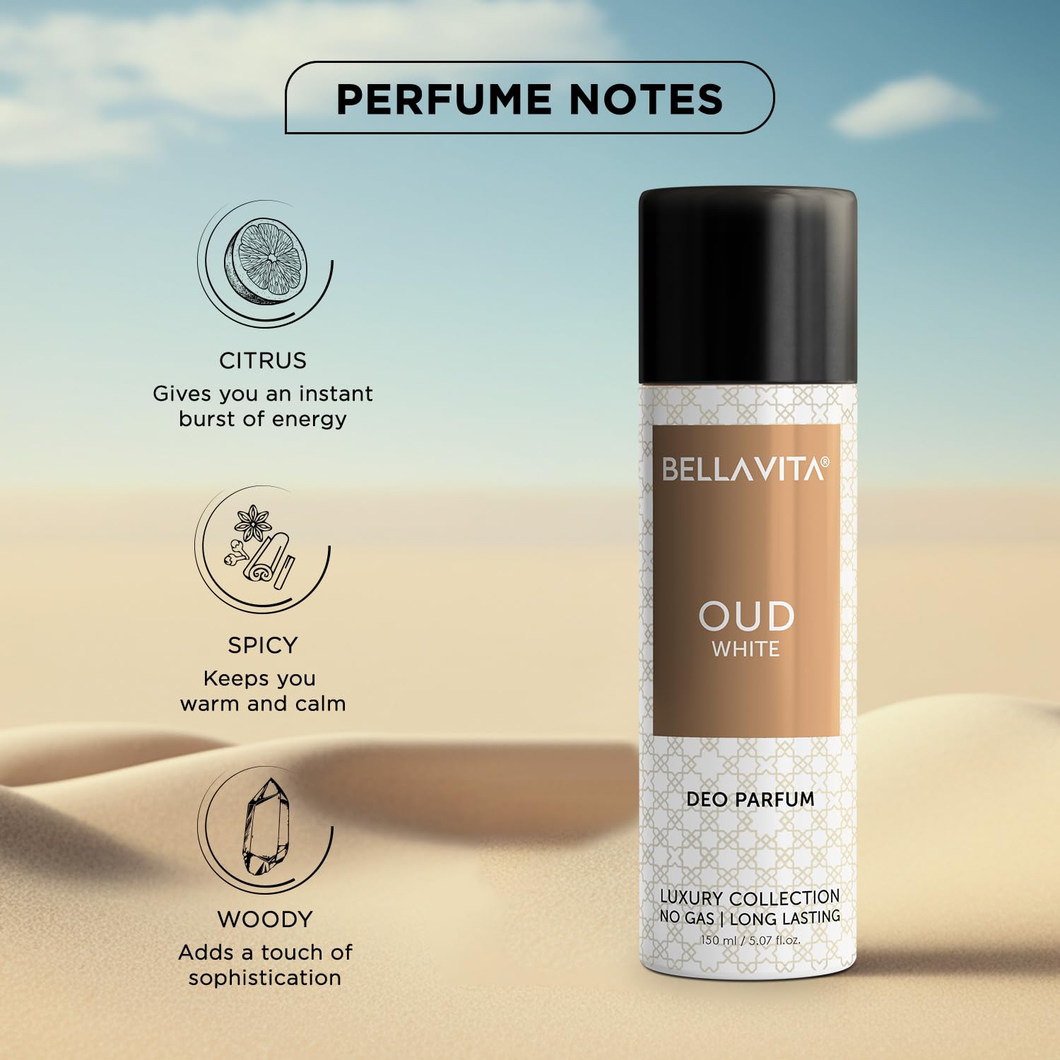 Close-up of spray nozzle of Bellavita Oud White deo perfume