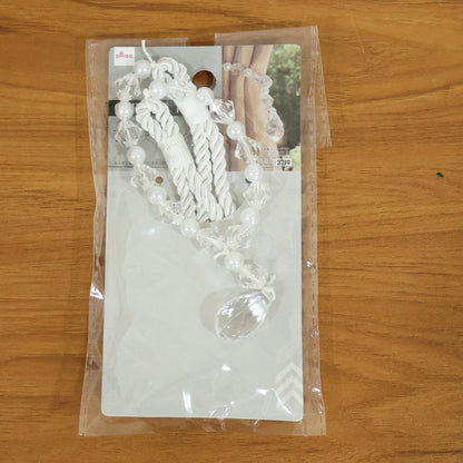 Fancy crystal curtain strap with teardrop pendant detail