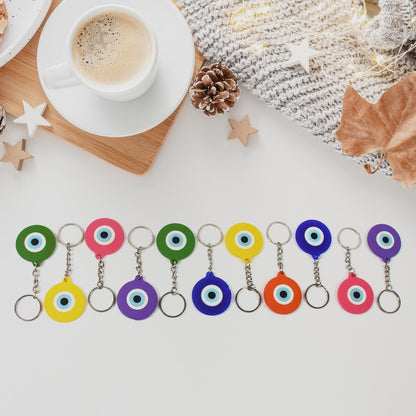 Set of evil eye silicone keychains with metal rings in diverse colors