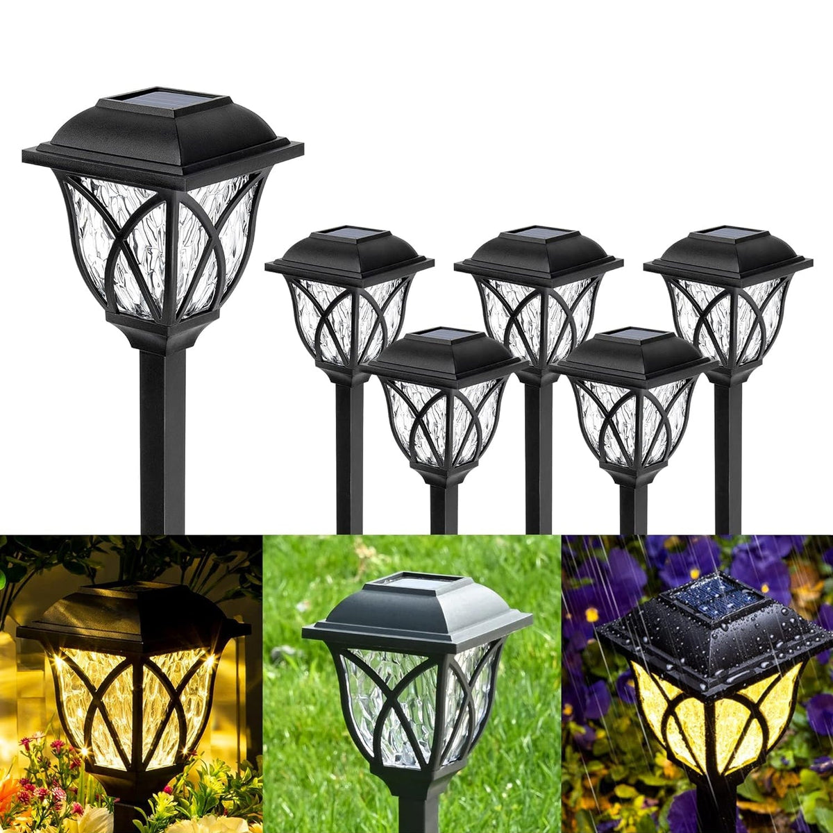 Waterproof FitFuzion solar lights demonstrating easy stake installation into soft garden soil.