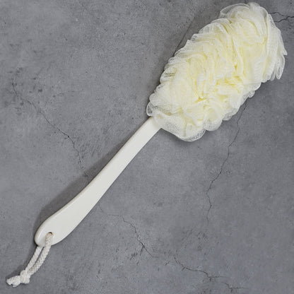 The loofah back scrubber positioned for an effective shower routine.