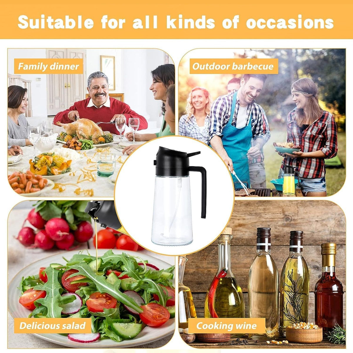 Kitchen oil container with controlled nozzle