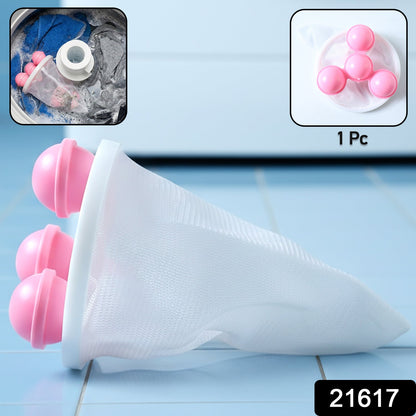 Close-up of lint catcher bag for washing machine trapping hair and lint