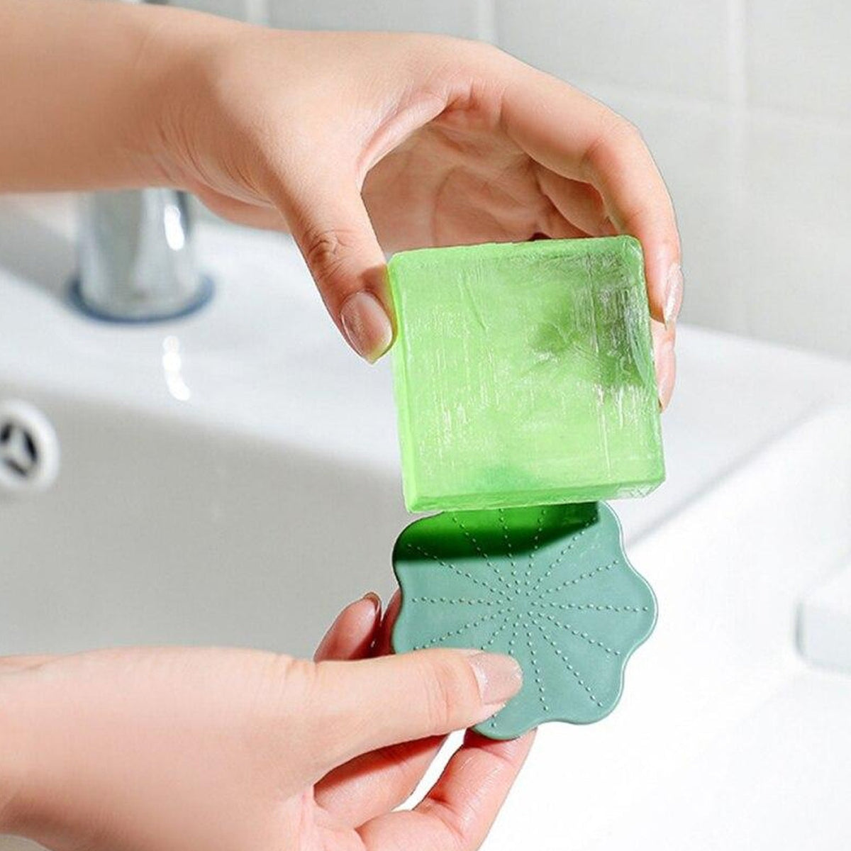 A Foaming Cleanser Shaker on a bathroom counter, highlighting its compact design as a skincare essential.