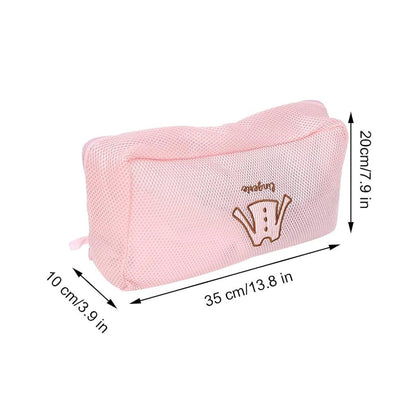 The durable zipper closure of the mesh wash bag for secure washing.
