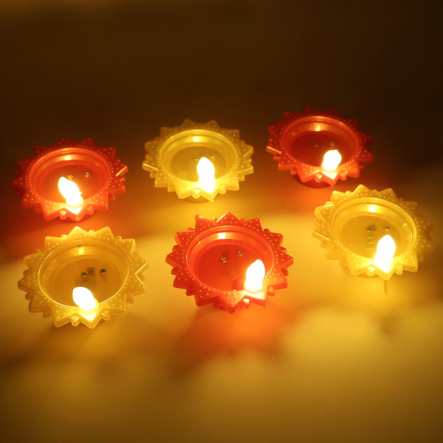 Set of six water sensor LED diyas in mixed festive shades