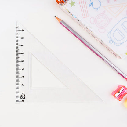 Transparent plastic protractor and straight ruler for geometry measurements